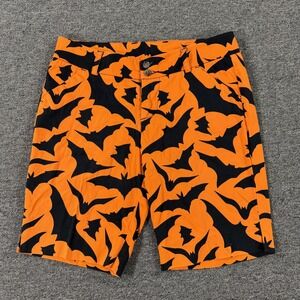 Loudmouth Golf Shorts Womens 6 Orange Black Halloween Bat Print Chino Stretch‎